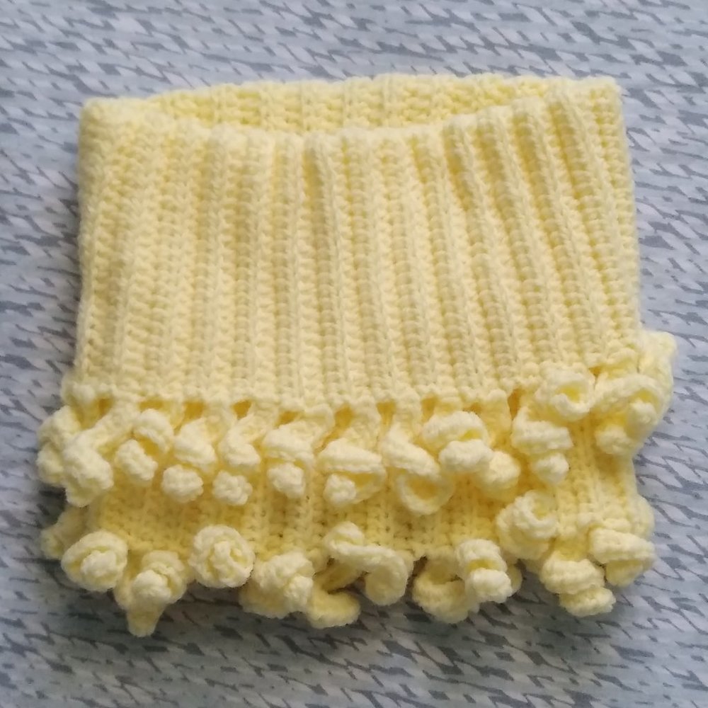 Handmade Crochet Yellow Scarf/Turtle Neck Warmer w/ Crochet Curls for Girls